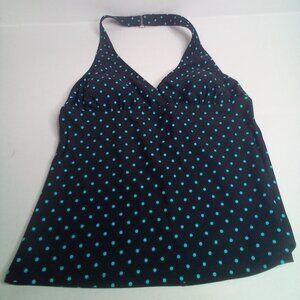 Speedo Tankini Swim Top 8 Halter Polka Dot Black Teal